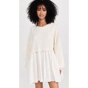 Free People Eleanor Sweatshirt Tunic Dress Oversized Cotton Ivory L New 276777